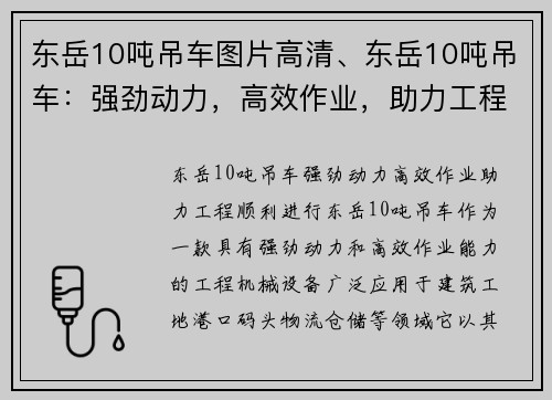 东岳10吨吊车图片高清、东岳10吨吊车：强劲动力，高效作业，助力工程顺利进行