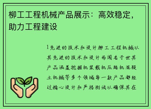 柳工工程机械产品展示：高效稳定，助力工程建设